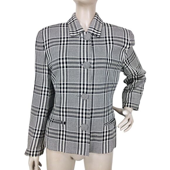 VTG Houndstooth Monochrome Plaid Button-Down Business Jacket Paul Stanley Size 6 - Picture 1 of 10